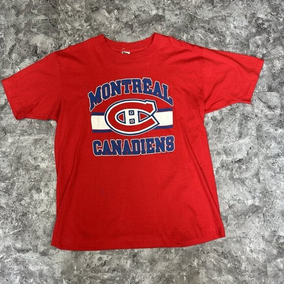 Vintage Montreal Canadiens T-Shirt Single Stitch Red 1989 80s NHL Trench XL - Picture 1 of 9